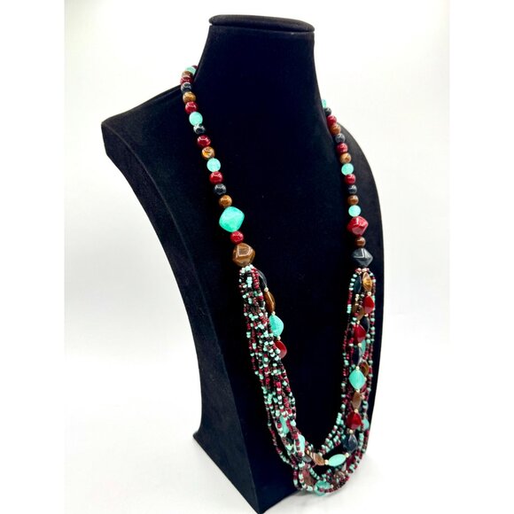 You & I Multi Strand Lucite Beads Southwestern Boho Women's Necklace - Picture 2 of 6